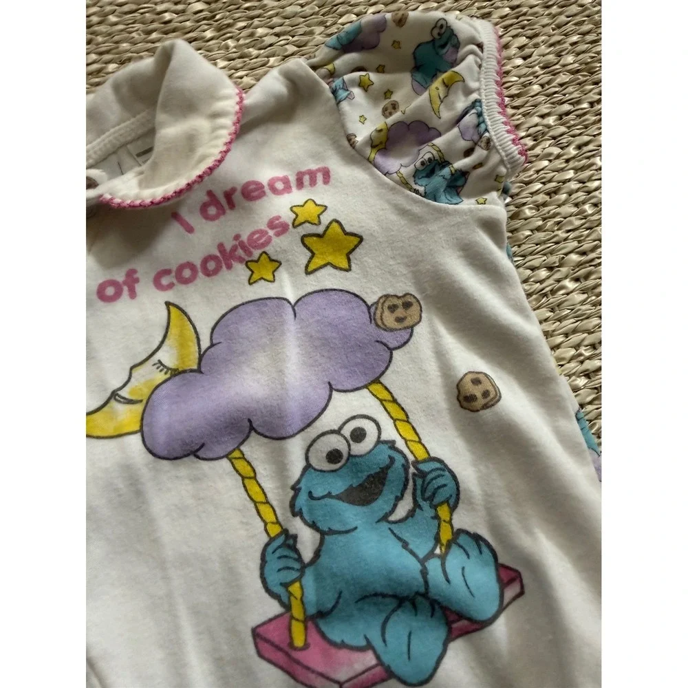 Sesame Street Cookie Monster Romper White Pink 6-9M Infant vintage y2k‎ 90's